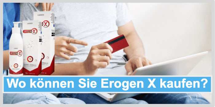 Frau und Mann sitzen vor dem Laptop mit einer Kreditkarte in der Hand Erogen X kaufen