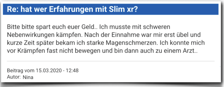 Ein weiterer Erfahrungsbericht aus einem Forum Slim XR Erfahrungsbericht Bewertung Kritik Slim XR