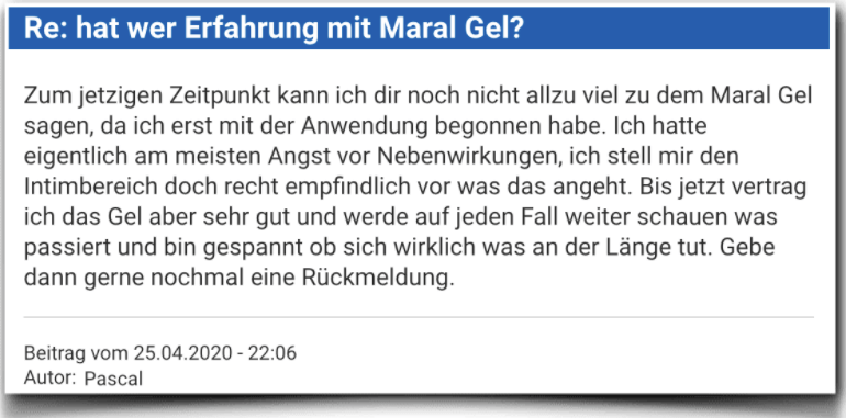 Ein weiterer Erfahrungsbericht aus einem Forum Maral Gel Erfahrungsbericht Bewertung Kritik Maral Gel