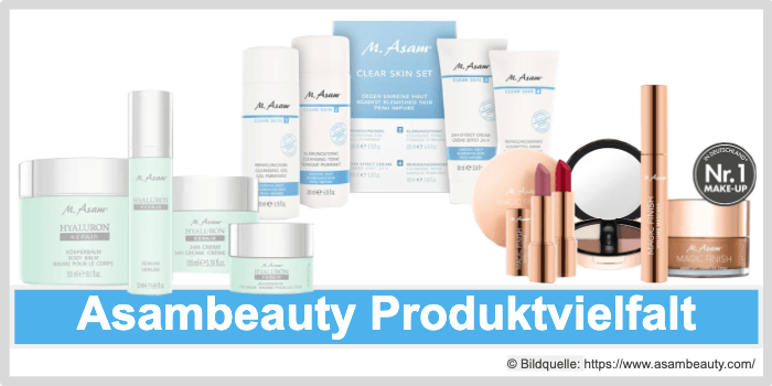 Verschiedene Produkte von Asambeauty abgebildet Asambeauty Produktvielfalt