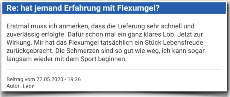 Ein weiterer Erfahrungsbericht aus einem Forum Flexumgel Erfahrungsbericht Bewertung Kritik Flexumgel