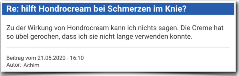 Ein weiterer Erfahrungsbericht aus einem Forum Hondrocream Erfahrungsbericht Bewertung Kritik Hondrocream
