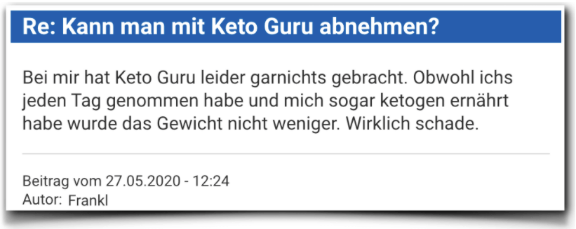 Ein weiterer negativer Erfahrungsbericht aus einem Forum. Keto Guru Bewertungen Erfahrung Keto Guru