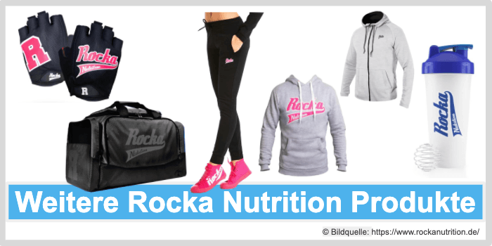 Fitnesshandschuhe, Sporttasche, Hoodies und ein Shaker Rocka Nutrition Zubehoer Kleidung