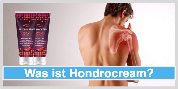 Mann mit Schmerzen im Schulterbereich und Hondrocream Verpackung Was ist Hondrocream