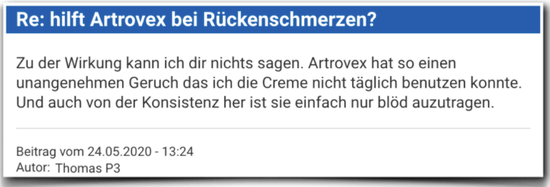Ein weiterer Erfahrungsbericht aus einem Forum Artrovex Erfahrungsbericht Bewertung Kritik Artrovex