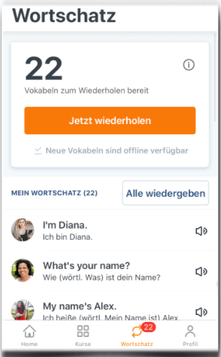 Wortschatz-Trainer auf der Smartphone Ansicht Babbel Wortschatz-Trainer