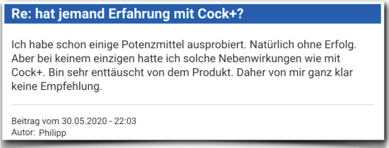 Ein weiterer Erfahrungsbericht aus einem Forum Cock+ Erfahrungsbericht Bewertung Kritik Cock Plus