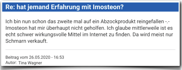Ein weiterer Erfahrungsbericht aus einem Forum Imosteon Erfahrungsbericht Kritik Bewertung Imosteon