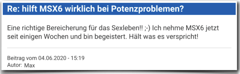 Ein weiterer Erfahrungsbericht aus einem Forum MSX6 Erfahrungsbericht Bewertung Kritik MSX6