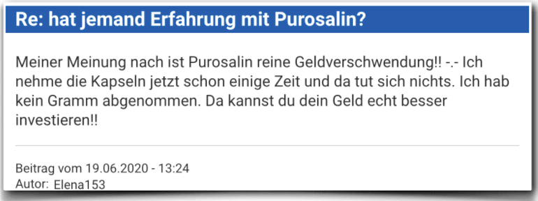 Ein weiterer Erfahrungsbericht aus einem Forum Purosalin Erfahrungsbericht Bewertung Kritik Purosalin