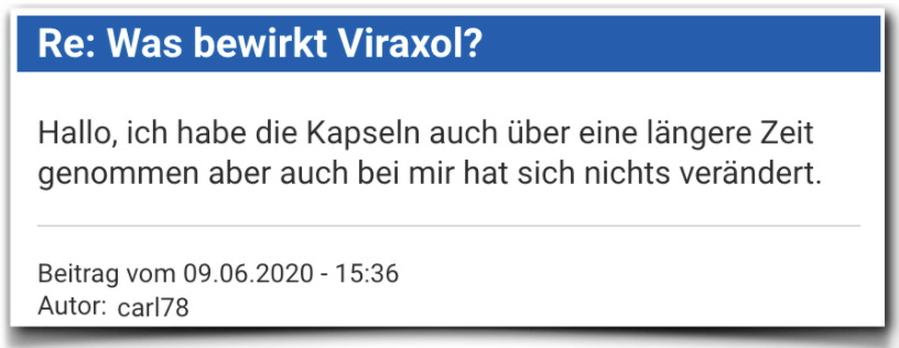 Ein weiterer negativer Erfahrungsbericht aus einem Forum. Viraxol Bewertung Erfahrungsbericht Viraxol