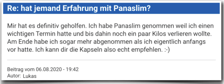 Ein weiterer Erfahrungsbericht aus einem Forum Panaslim Erfahrungsbericht Bewertung Kritik Panaslim