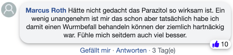 Ein positiver Erfahrungsbericht Parazitol Bewertungen Erfahrungsbericht facebook