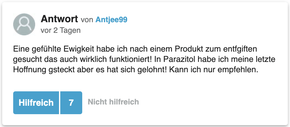 Ein Erfahrungsbericht aus der gutefrage.net Community Parazitol Erfahrungen Erfahrungsberichte gutefrage