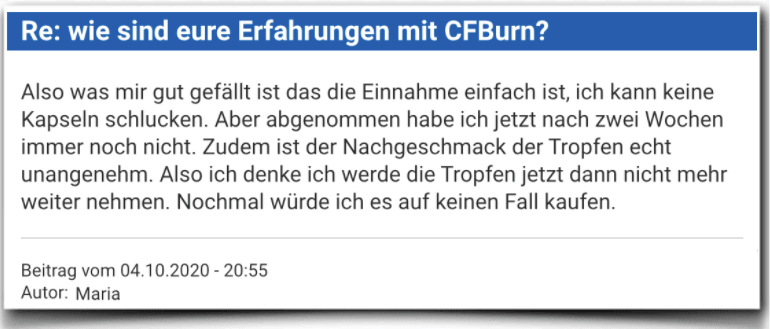Ein weiterer Erfahrungsbericht aus einem Forum CFBurn Erfahrungsbericht Bewertung Kritik CFBurn