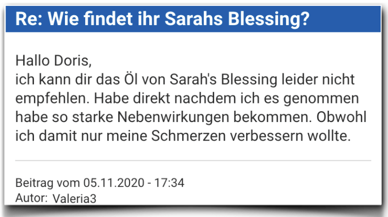 Ein weiterer negativer Erfahrungsbericht auf einem Forum Sarahs Blessing Bewertung Erfahrungsbericht Sarahs Blessing