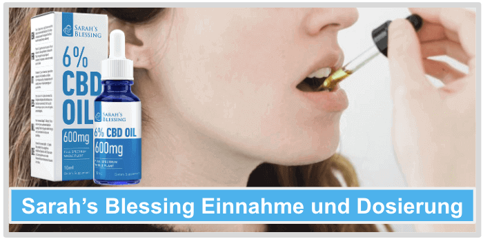 Frau nimmt Sarah's Blessing CBD Öl ein Sarahs Blessing Einnahme Dosierung Anwendung
