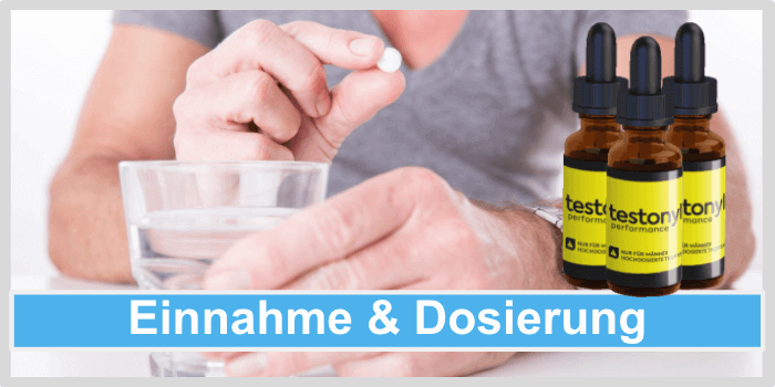 Mann hat eine Tablette und ein Glas Wasser in der Hand Testonyl Einnahme Dosierung Anwendung