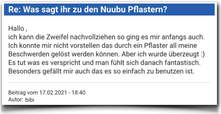 Ein Erfahrungsbericht aus einem Forum Nuubu Erfahrungen Bewertungen Nuubu Pflaster