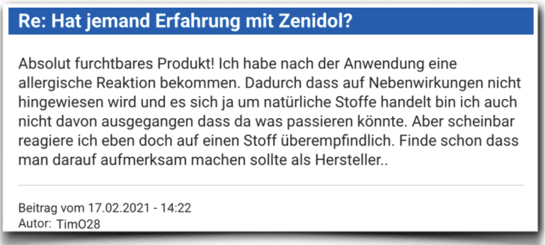 Ein Erfahrungsbericht aus einem Forum Zenidol Erfahrung Erfahrungsbericht Bewertung Zenidol