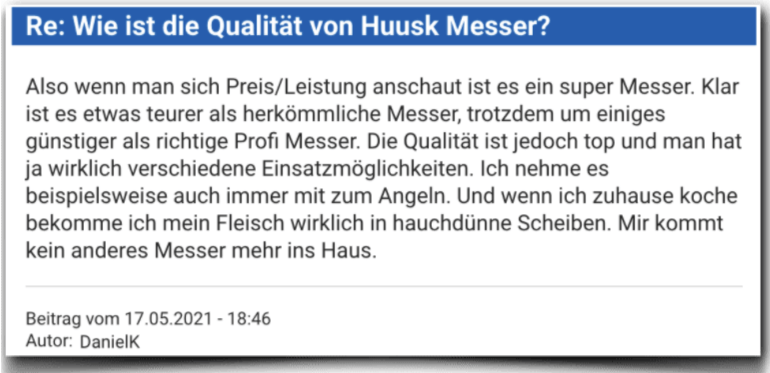 Ein Erfahrungsbericht aus einem Forum Huusk Messer Erfahrung Erfahrungen Erfahrungsbericht Huusk Messer