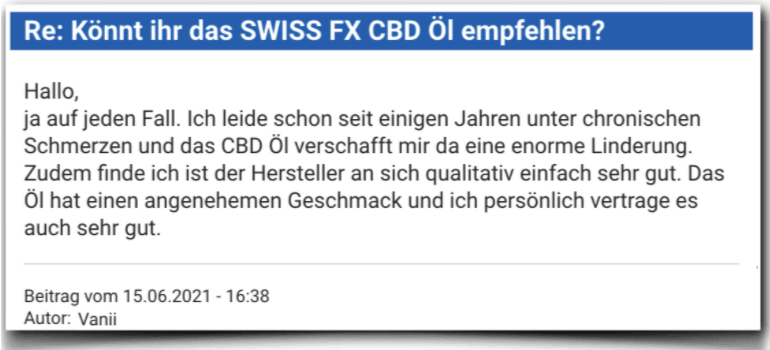 Ein Erfahrungsbericht aus einem Forum SWISS FX CBD Erfahrung Erfahrungen Erfahrungsbericht