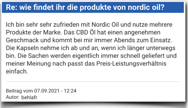 Ein positiver Erfahrungsbericht aus einem Forum Nordic Oil Erfahrung Erfahrungen Erfahrungsbericht