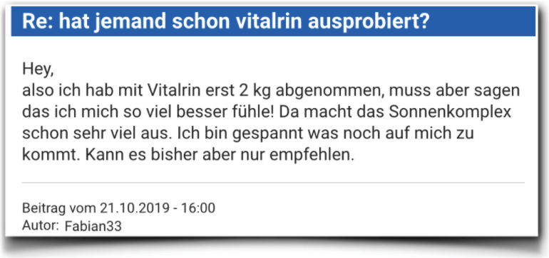 Ein positiver Erfahrungsbericht aus einem Forum Vitalrin Erfahrungen Bewertungen Vitalrin