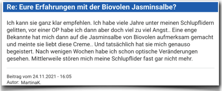 Ein Erfahrungsbericht aus einem Forum Biovolen Jasminsalbe Erfahrungsbericht Erfahrung Bewertung Biovolen Jasminsalbe