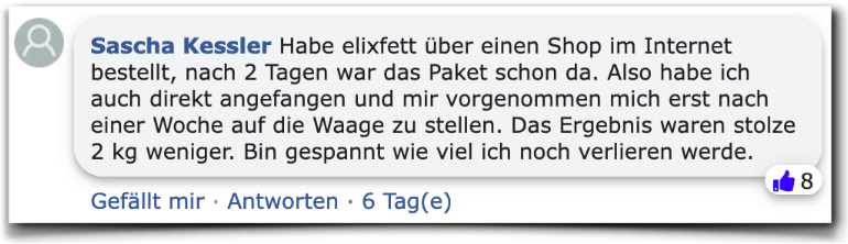 Ein positiver Erfahrungsbericht aus einem Facebook Kommentar Elixfett Kritik Erfahrungsberichte