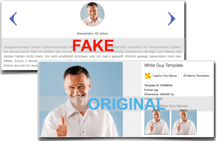 Fake Erfahrungsbericht und das original Foto Artrovex Fake Erfahrungsberichte