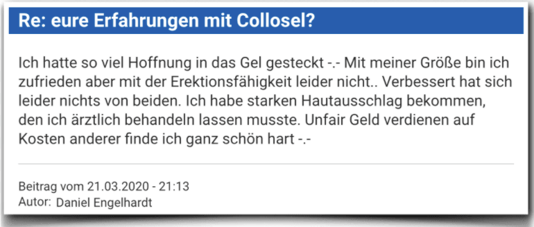 Ein weiterer Erfahrungsbericht aus einem Forum Collosel Erfahrungsbericht Bewertung Kritik Collosel