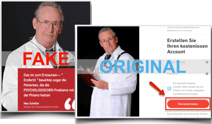 Fake Arztbericht und original Foto zu sehen Erofertil Fake Arzt