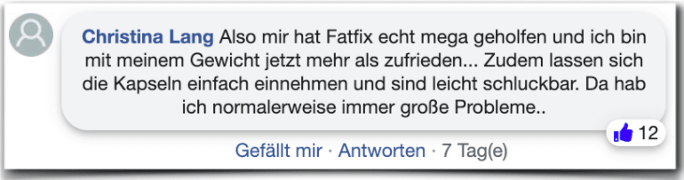 Ein positiver Erfahrungsbericht aus einem Facebook Kommentar Fatfix Erfahrungsbericht Bewertung Kritik Erfahrungen