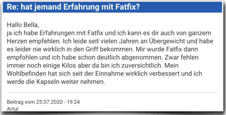 Ein weiterer positiver Erfahrungsbericht Fatfix Erfahrungsbericht Bewertung Kritik Fatfix
