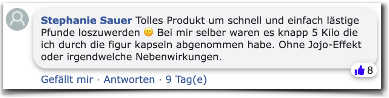 Ein positiver Erfahrungsbericht aus einem Facebook Kommentar Figur Kapseln Erfahrungsberichte Kritik Erfahrung