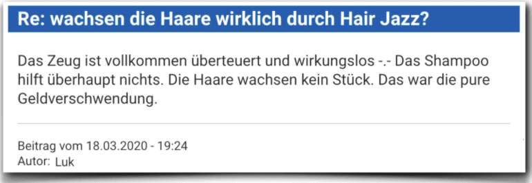 Ein weiterer Erfahrungsbericht aus einem Forum Hair Jazz Erfahrungsbericht Bewertung Kritik Hair Jazz
