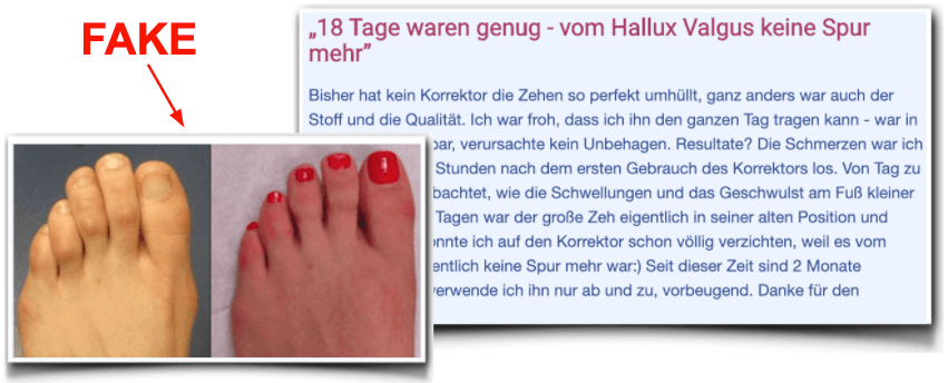 Screenshots von dem Erfahrungsbericht auf der Verkaufsseite Hallupro gefaelschte Erfahrungsberichte