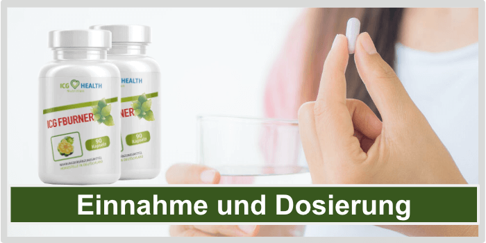 Eine Frau hält eine Kapseln und ein Glas Wasser in der Hand ICG Fatburner Einnahme Dosierung Anwendung