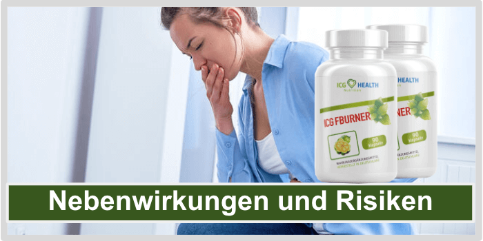 Frau sitzt mit Übelkeit und Bauchschmerzen auf dem Sofa ICG Fatburner Nebenwirkungen Risiken Unvertraeglichkeiten