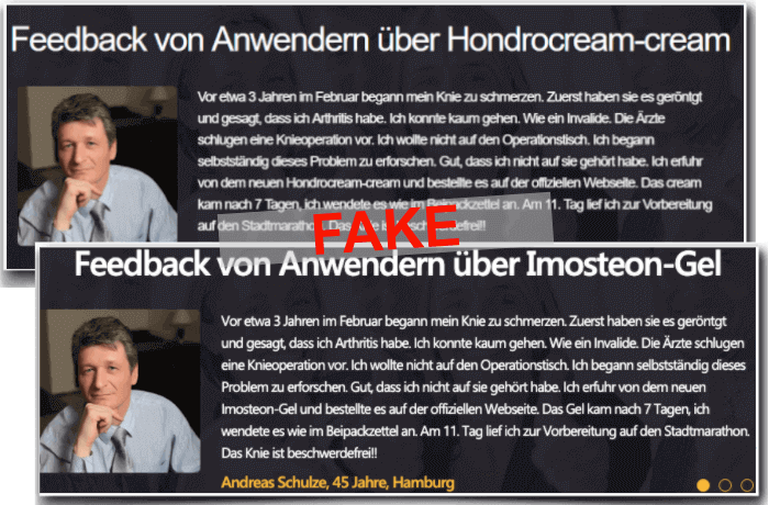 Beweis, das es sich um Fake Erfahrungsberichte handelt Imosteon Fake Erfahrungsbericht Testbericht