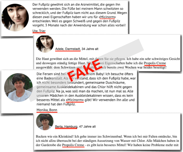 Fake Erfahrungsberichte zu sehen Micinorm Fake Erfahrungsberichte
