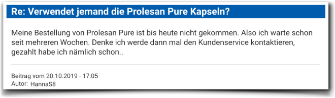Ein weiterer negativer Erfahrungsbericht aus einem Forum Prolesan Pure Kritik Bewertung Prolesan Pure