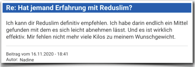 Ein weiterer Erfahrungsbericht aus einem Forum Reduslim Erfahrungsbericht Bewertung Kritik Reduslim