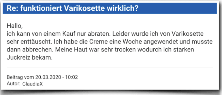 Ein weiterer Erfahrungsbericht aus einem Forum Varikosette Erfahrungsbericht Bewertung Kritik Varikosette
