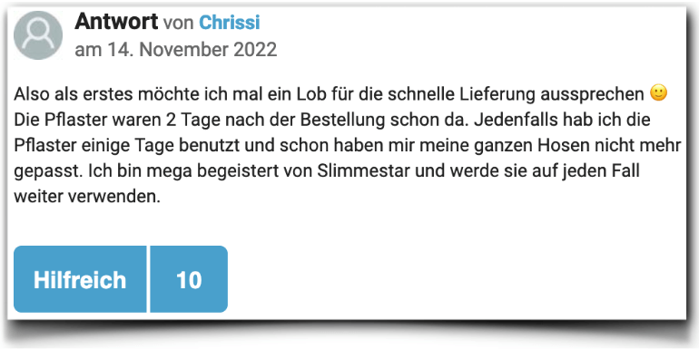 Ein positiver Erfahrungsbericht aus der gutefrage.net Community Slimmestar Erfahrung Erfahrungen Erfahrungsberichte