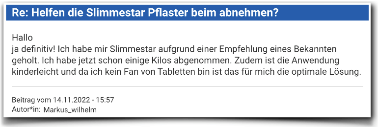 Ein weiterer Erfahrungsbericht aus einem Forum Slimmestar Pflaster Erfahrungsberichte Bewertungen Kritik