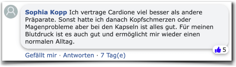 Ein positiver Erfahrungsbericht aus einem Facebook Kommentar Cardione Erfahrungsberichte Kritik Erfahrung