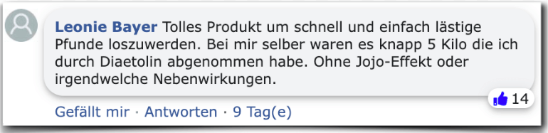 Ein positiver Erfahrungsbericht aus einem Facebook Kommentar Diaetolin Erfahrungen Erfahrung Bewertung